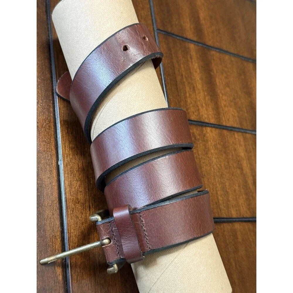 LL Bean Dress Belt Mens Size 38 Brown Thick LeatherBrass Buckle